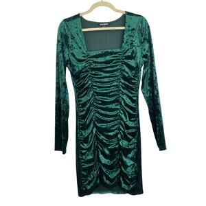 Steve Madden Selina Green Crushed Velvet Ruched Bodycon Mini Dress Large 90s Y2K